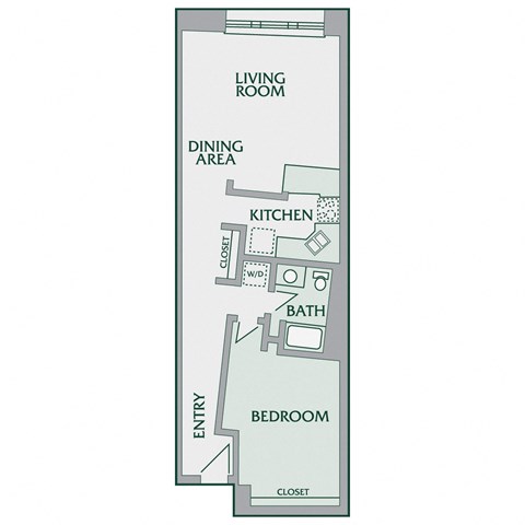 Floor plan for 1 bed, 1 bath, 720 sqft